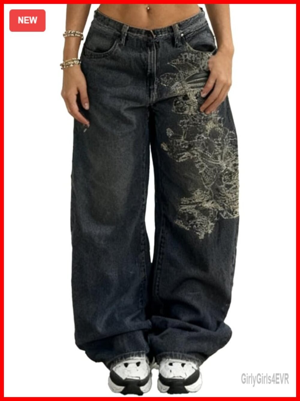 Gothic Skeleton Printed Baggy Jeans High Waist Wide Leg Y2K Street
